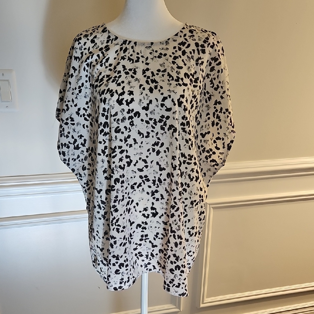 Halogen Black and White Patterned Womens Pullover Blouse Size 2X